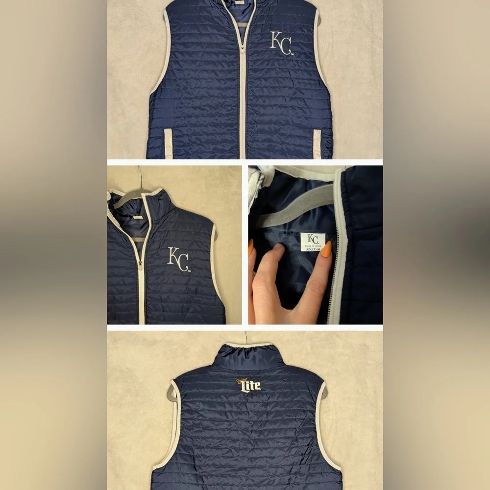 Kansas City Royals Miller Lite Quilted Puffer Vest - Navy Blue & White KC Logo - Picture 2 of 6